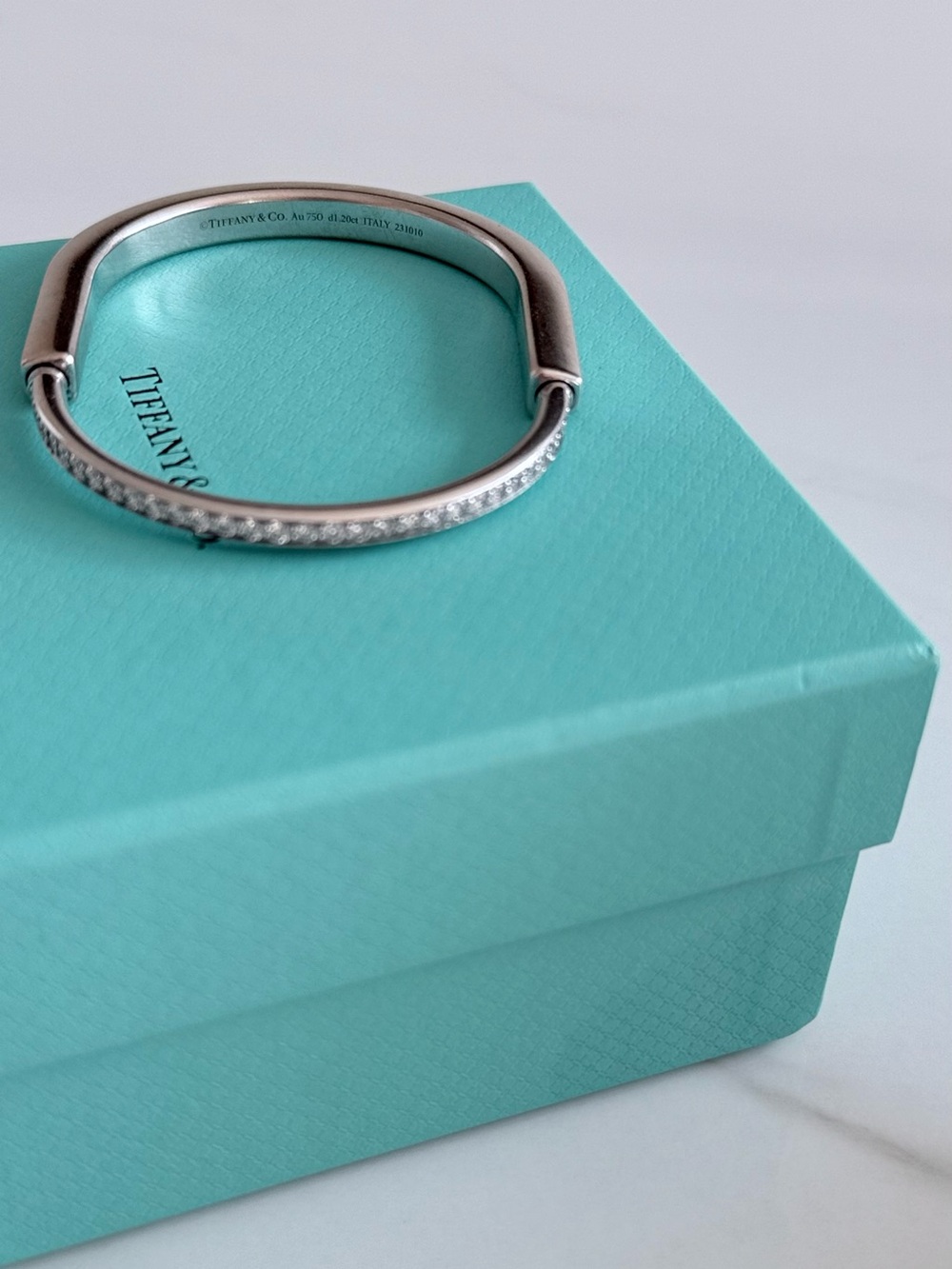 Tiffany & Co. Silver Pavé Bangle with Clear Stones on Tiffany Blue Box